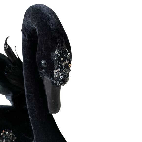 Bella Lux 14" Black Swan Figurine With Feathers & Sequins Chic Halloween Decor - Picture 6 of 16